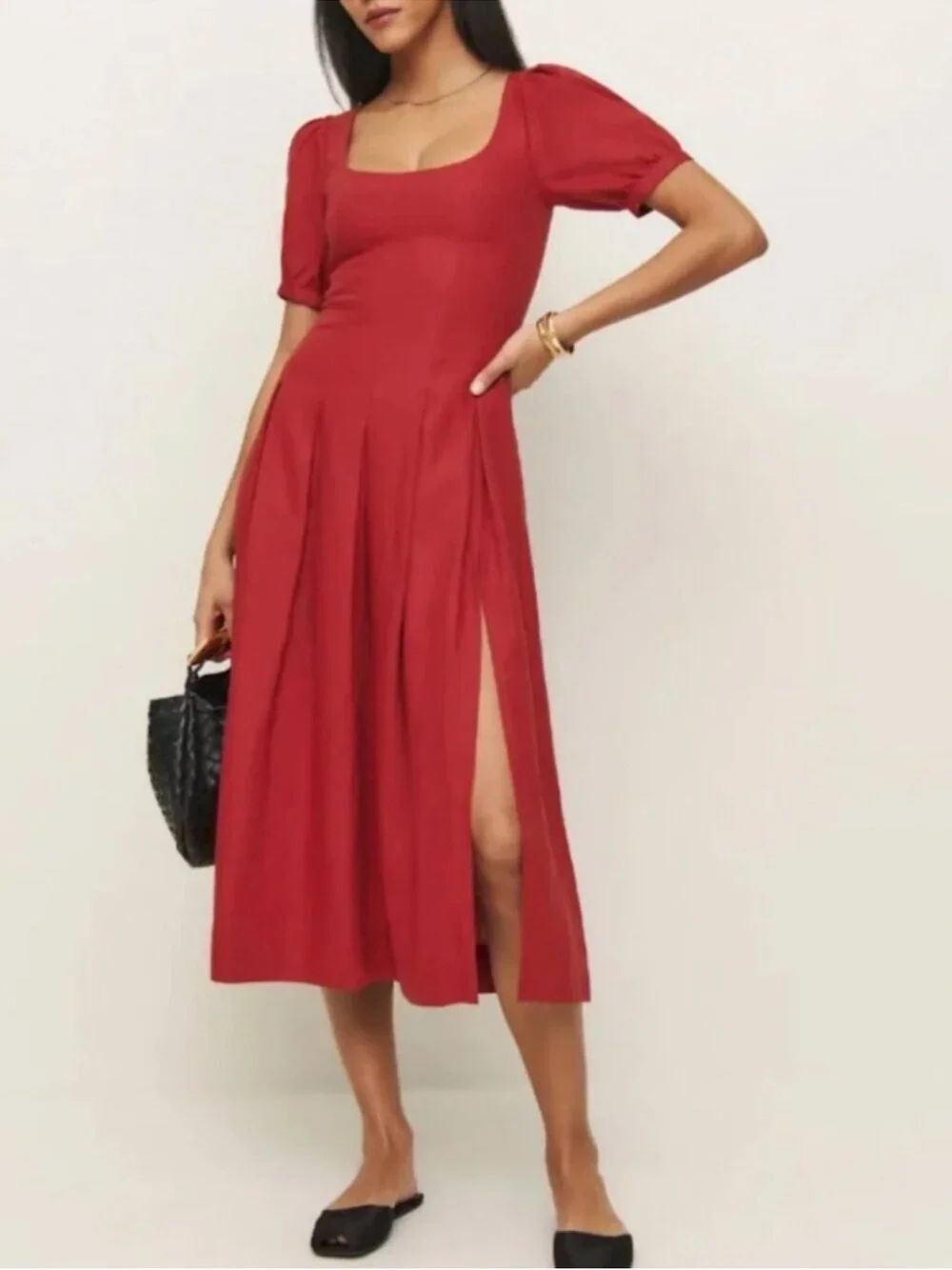 Reformation Coucou Linen Midi Dress Sundried Tomato Red French Sz 0